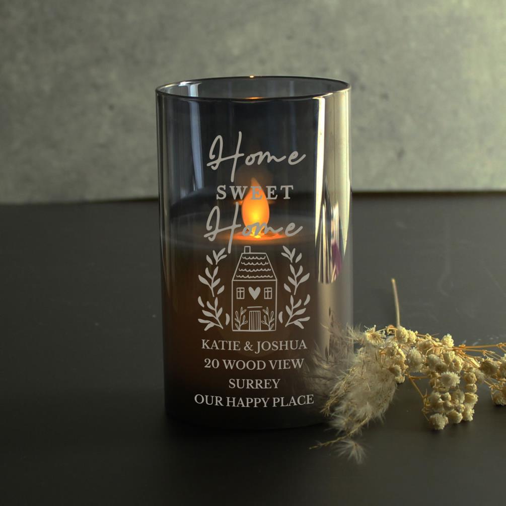 Personalised Home Sweet Home Smoked Glass LED Candle Extra Image 3